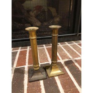 Pair of vintage gold brass candlestick holders 8.75 inches tall each
